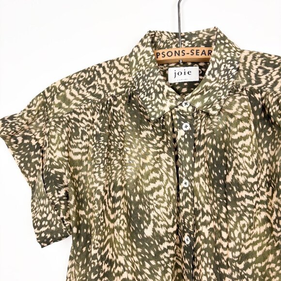 Joie Womens Leopard Print Short Sleeve Button Up Blouse Brown Small - Picture 2 of 4